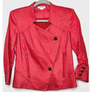 Helmut Lang Blazer 4 Red Linen Asymmetric Fitted Cropped Moto Jacket Edgy Punk